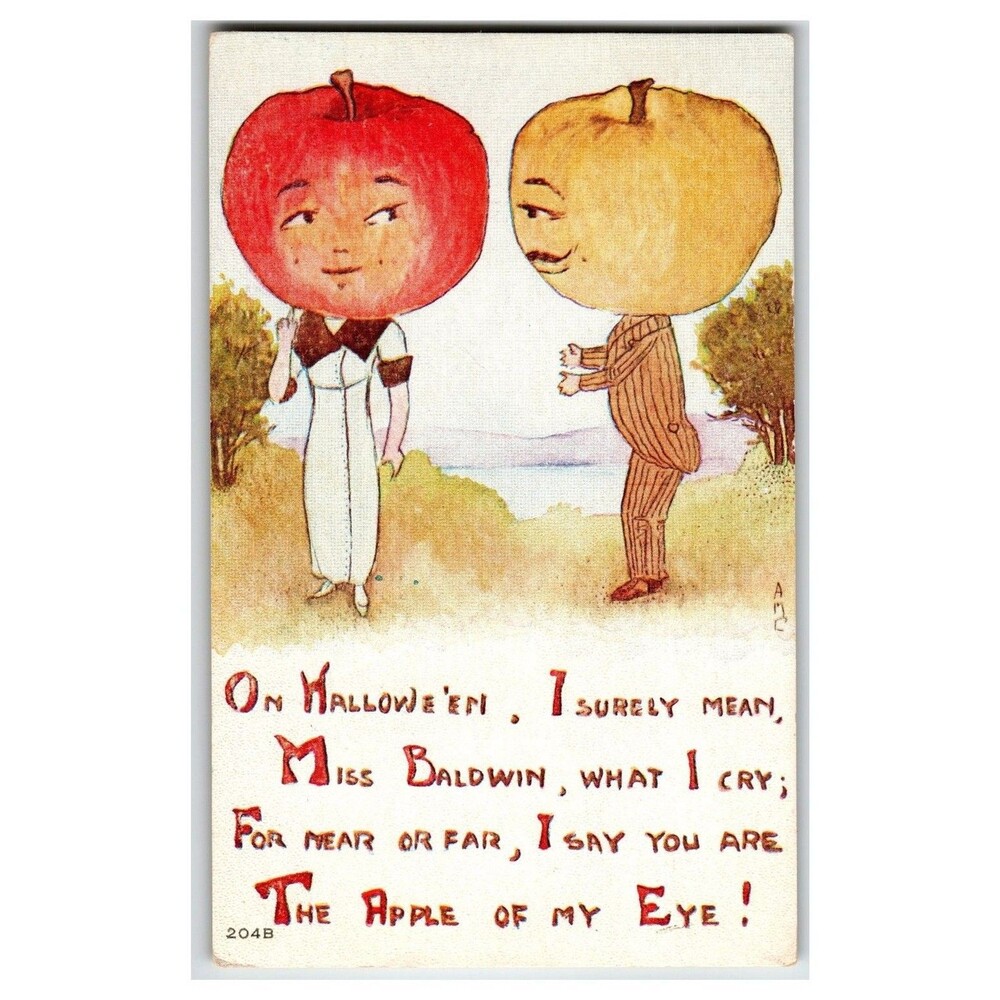 Vintage Halloween Apple Heads Lithograph Fantasy Postcard 1907-1915 Divided Back